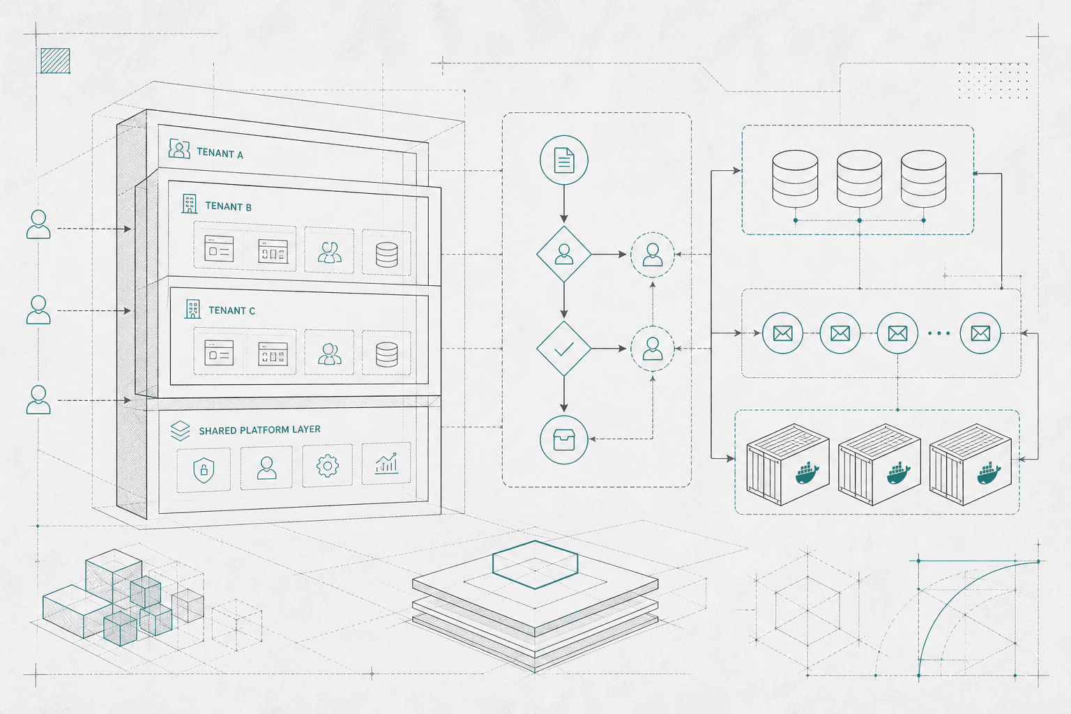 Abstract blueprint visualization of a multi-tenant agency client portal